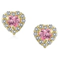 thumbnail image 2 of Bling Jewelry Womens .25CT Tiny Pink Topaz CZ Halo Heart Stud Earrings 14K Yellow Gold Screw back, 2 of 5