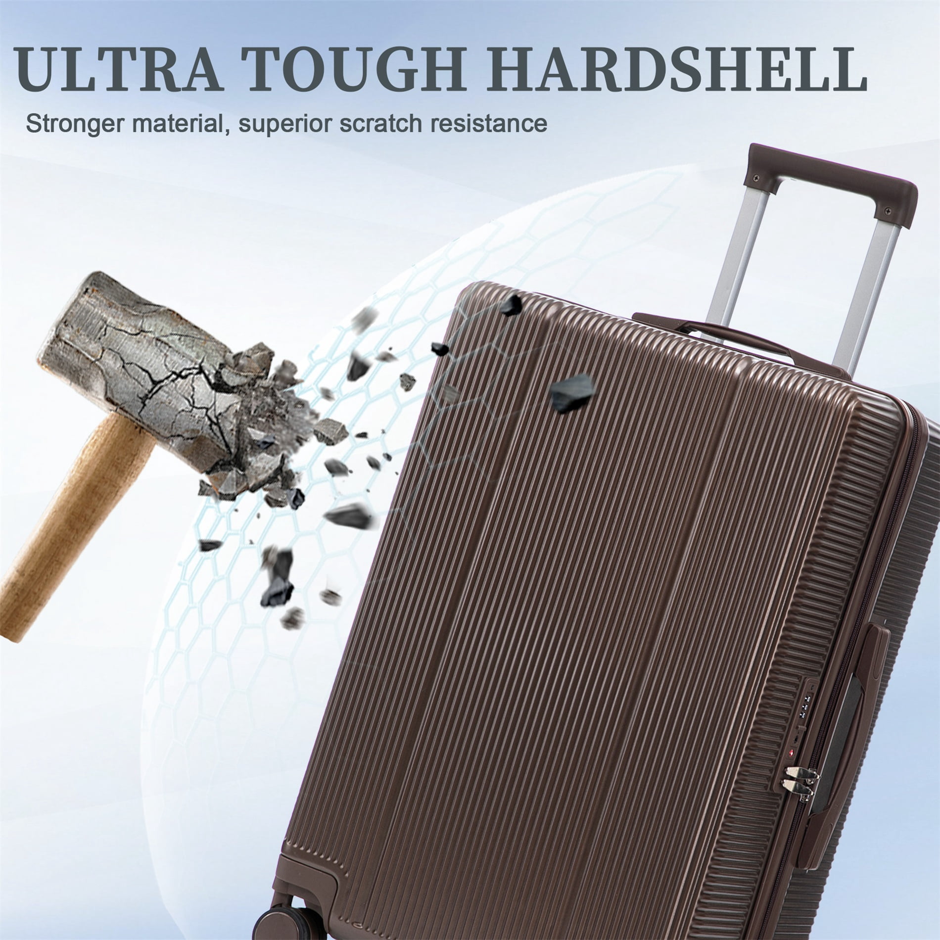Alvantor 3 Piece Hardshell Luggage Set ABS Hardside Suitcase with TSA Lock Spinner Wheel 20"24"28"(Brown)