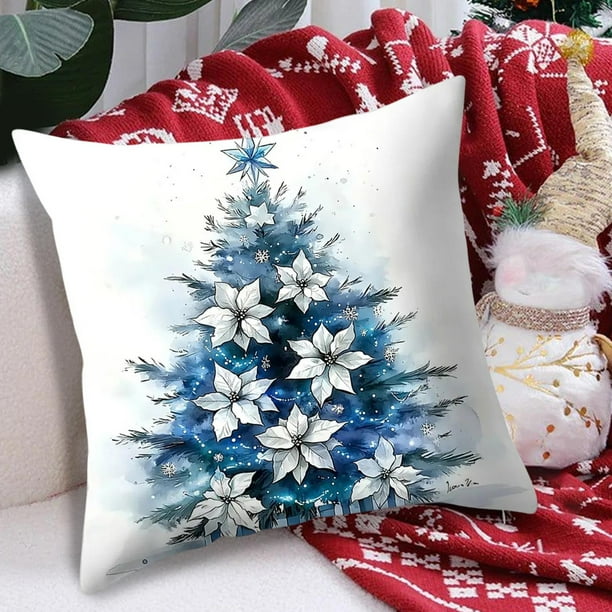 Uuiauoio Christmas Holiday Pillow Covers Linen Cushion Cases Santa Snowman Reindeer Pattern Decorative Throw Pillow for Sofa Bed Living Room Home Decor Festive Seasonal Accent
