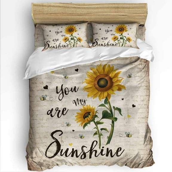 You Are My Sunshine Twin Size Comforter Set, Vintage Sunflowers Newspaper Texture Soft Bedding for All Seasons, 4 Pcs Bed Set with 1 Comforter (68"x86") ,1Sheet(66"x116"), 2 Pillowcases (19"x29")