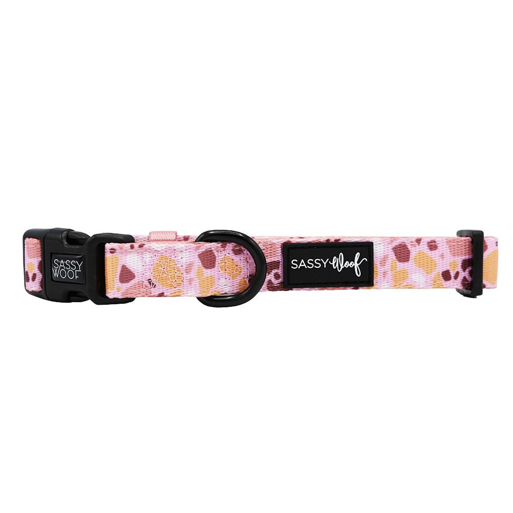 Sassy Woof Cushioned Adjustable Dog Collar - Pink Terrazzo, Medium