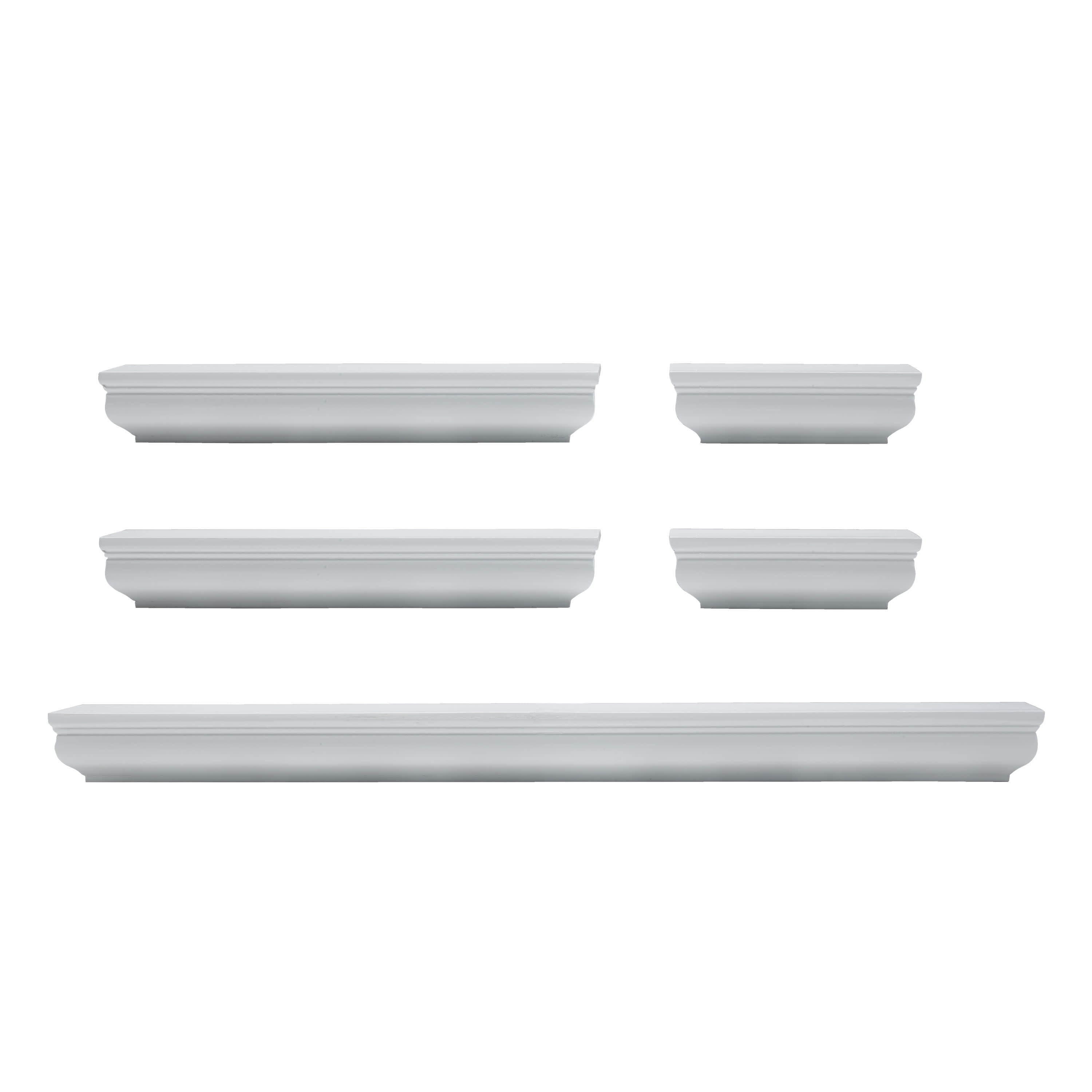 Melannco Set of 5, 2-6-inch 2-12-inch, 1-24-inch Shelves in White