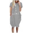 thumbnail image 1 of Robes d'Été pour Femmes Manches Courtes Décontractées T-Shirts Robe Imprimée Col Rond Confortable Longueur Genou avec Poches, 1 of 5