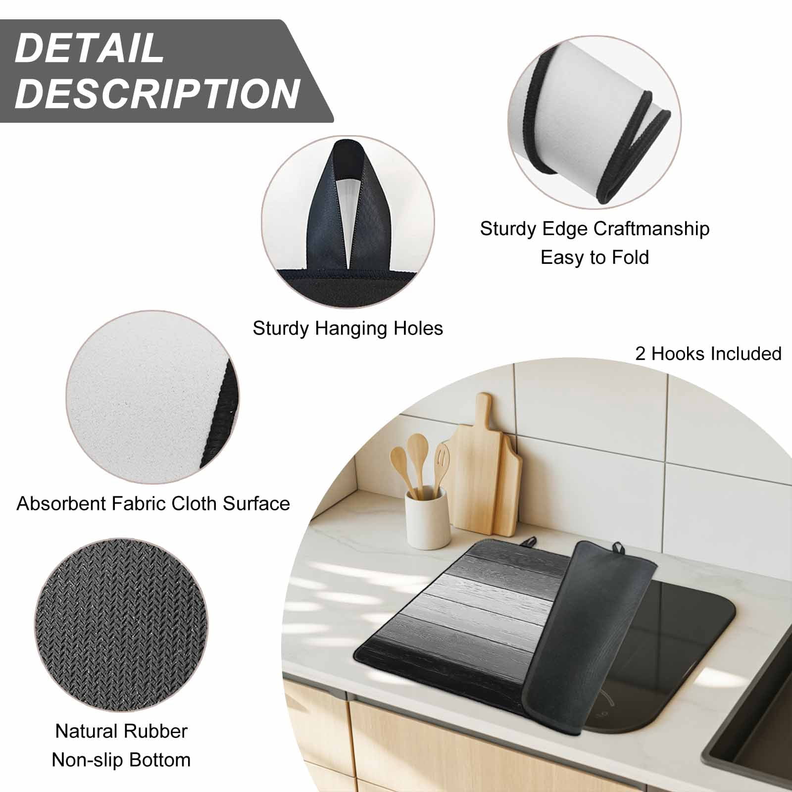 Black Gray Stove Top Cover for Electric Stove, Heat-proof & Non Slip Glass Top Stove Cover Protector, Farmhouse Vintage Gradient Wooden Plank Kitchen Flat Cooktop Rubber Mat 28.5x20.5 Inches