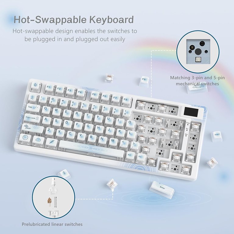 XVX S-K80 75% Keyboard with Color OLED Display Mechanical Gaming
