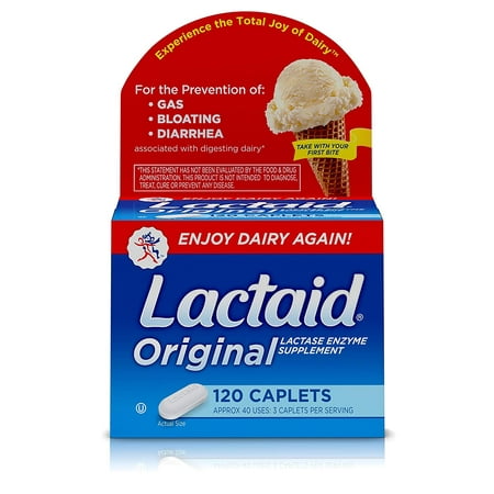 Original Strength Lactose Intolerance Relief Caplets with Natural Lactase Enzyme, 120 ct., 120-count bottle of Lactaid Original Strength Caplets to help.., By