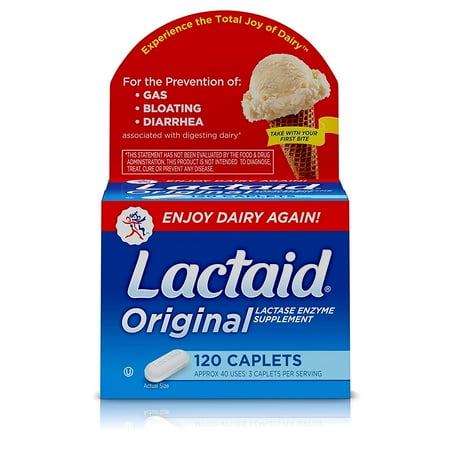 Lactose Intolerance Caplets - Original Strength Lactose Intolerance Relief Caplets with Natural Lactase Enzyme, 120 ct., 120-count bottle of Lactaid Original Strength Caplets to help.., By Lactaid