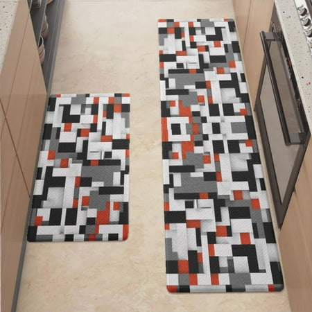 

Anti Fatigue Kitchen Mat Pattern Black White Orange Kitchen Rugs Non Slip Cushioned Standing Mat for Sink Floor Laundry Office Desk Plus 17.3 x 47.2