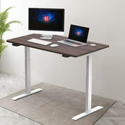 Hi5 Electric Height Adjustable Standing Desks with Rectangular Tabletop (120 x 60cm) for Home Office Workstation (Walnut Top, White Frame)