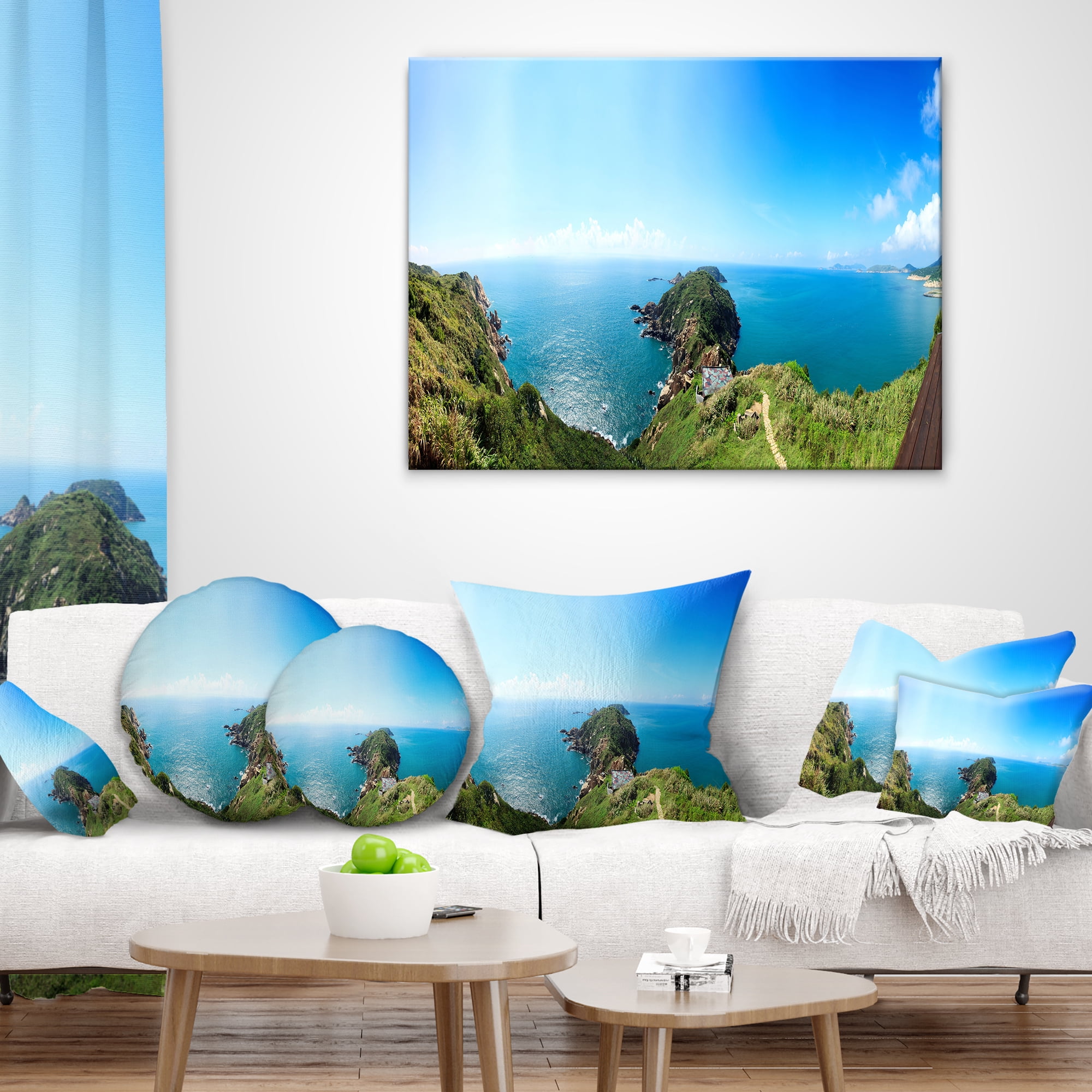 Designart Seascape View from Hillside - Photography Throw Pillow - 12x20