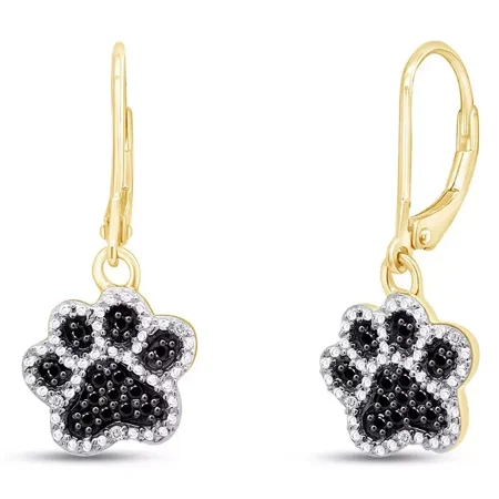 0.60 Ct Black & White Cubic Zirconia Paw Shape Dangle Earrings – 18K Yellow Gold Over Sterling Silver