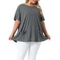 thumbnail image 4 of Agnes Orinda Women's Plus Size Casual Top Crew Neck Short Sleeve Solid Summer Blouses with Pockets 1X Grey, 4 of 6