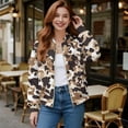 thumbnail image 2 of COEQINE Womens Cropped Bomber Jacket Full Zip Loose Fit Bomber Winter Coat Trendy Stand Collar Varsity Jackets Shackets Outerwear Dressy Fall Clothes, XX-Large, Brown Camouflage, 2 of 7