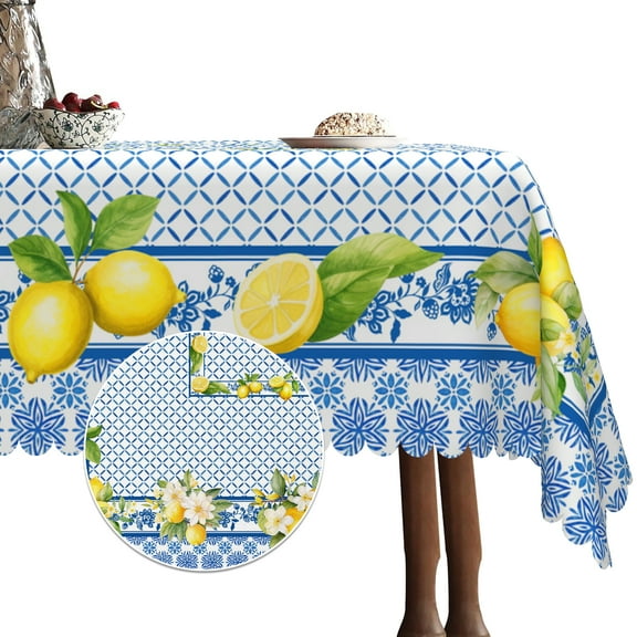 Blue Tablecloth for Rectangle Tables,Lemon Table Cloth,Table Cover for Dining Kitchen Decor Party Banquet,60x84