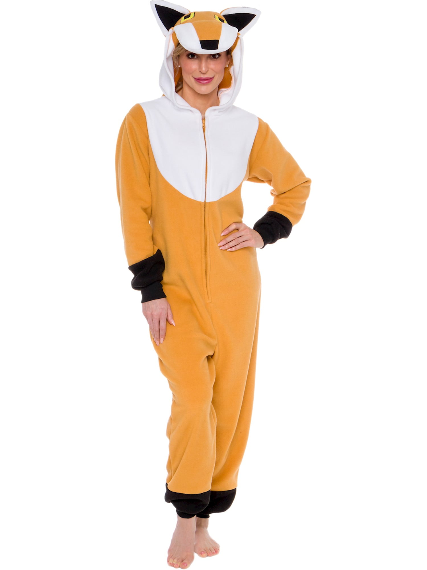 Silver Lilly Silver Lilly Adult Slim Fit Fox Halloween Costume Animal Pajamas Tan White Xl Walmart Com Walmart Com