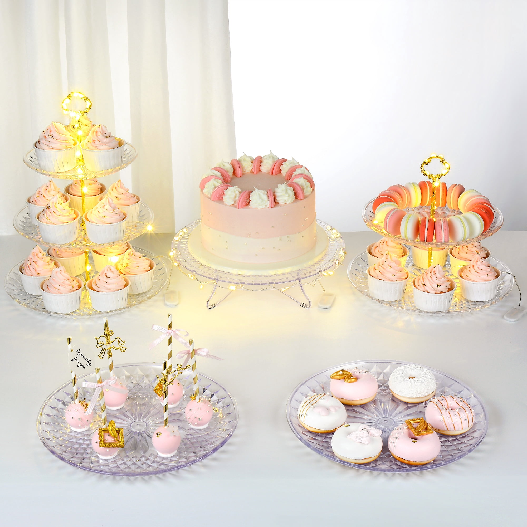 NWK 5 Piece Clear Plastic Cake Stand with Light Strings include 1x12 ...