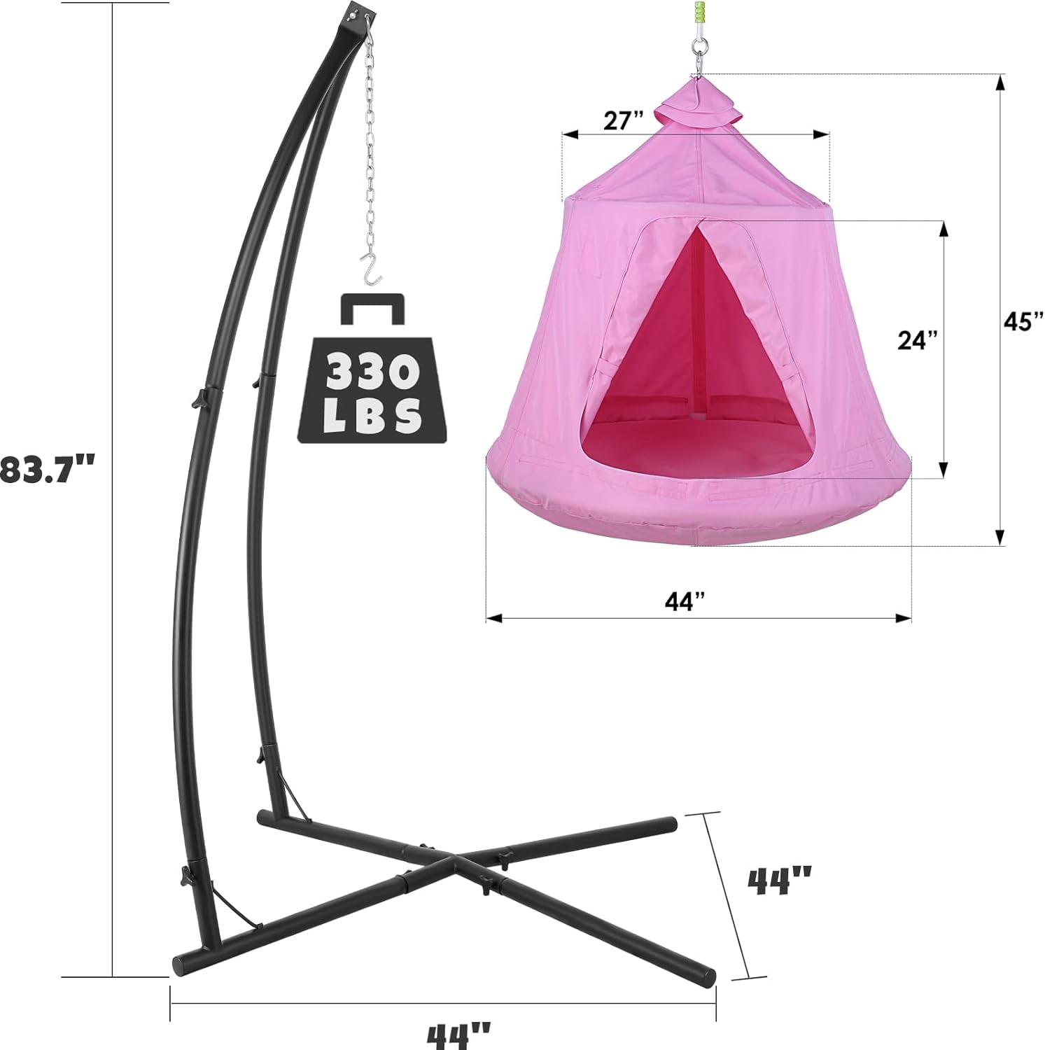 LAZY BUDDY Hammock Chair Set, Hanging Tree Tent w/ Steel Stand, Hammock X-Stand with Swing Tent, LED Lights, 330 lbs, Pink