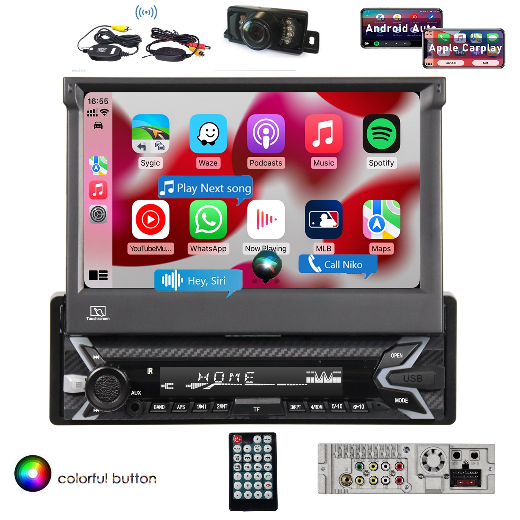 utilizar diente infinito Single DIN In Dash Car Stereo with Apple Carplay Android Auto Head Unit 7  inch Flip Out Capacitive Touch Screen Audio Video ,Radio,Bluetooth,  Built-in Microphone,USB SD + Wireless Camera - Walmart.com