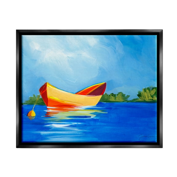 Stupell Industries Modern Boat on Lake Transportation Painting Black Floater Framed Art Print Wall Art, 31 x 25