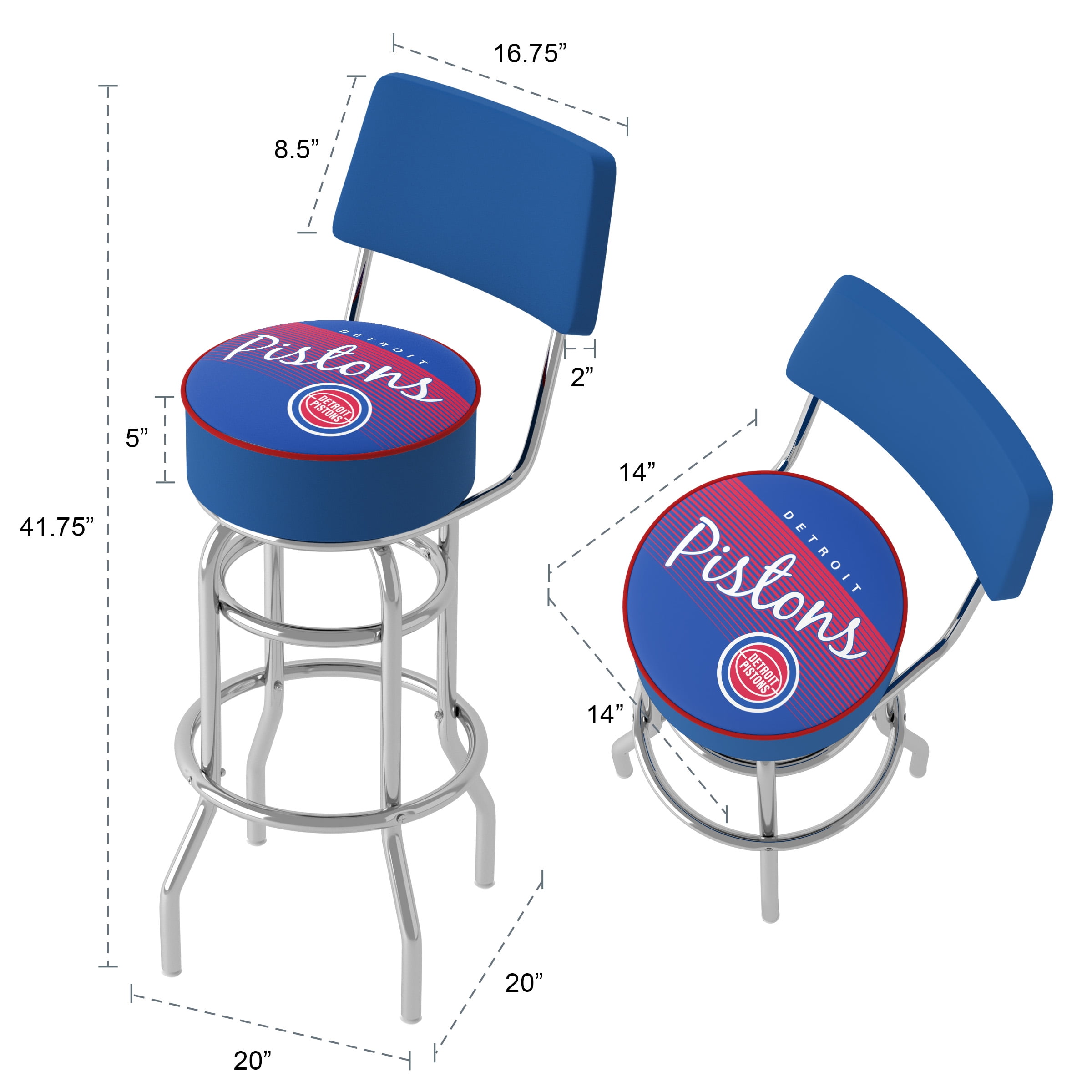 Trademark Gameroom Detroit Pistons Hardwood Classics Bar Stool with Back Rest