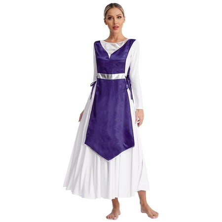 JanJean Womens Praise Dance Overlays Tunics Sleeveless Coverups Worship for Lyrical Church Choir Purple L