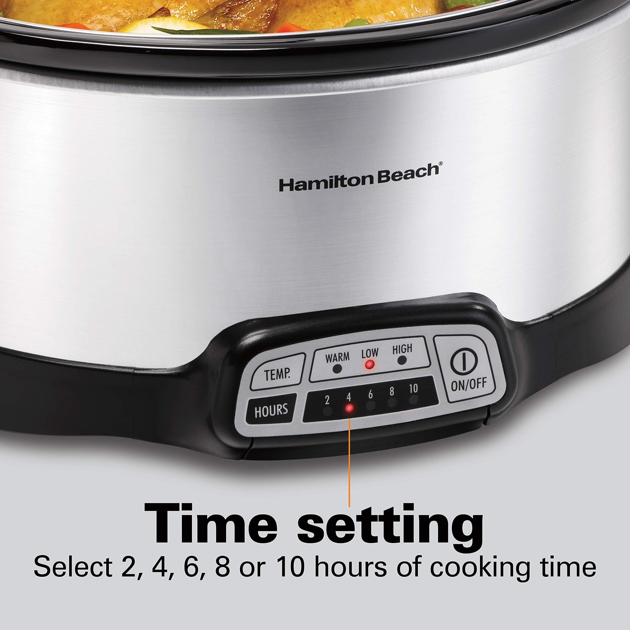 Hamilton Beach Programmable Slow Cooker with Flexible Easy Programming, 5  Cooking Times, Dishwasher-Safe Crock, Lid, 4 Quart, Silver