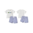thumbnail image 2 of BemeyourBBs 2Pcs Toddler Baby Boy Summer Clothes Infant Baby Boys Summer Outfits Short Sleeve Sailboat Animal Embroidery T Shirt Tops and Elastic Waist Striped Pockets Shorts Set, 2 of 9