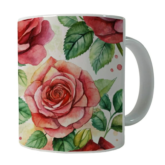 Red Roses Flowers Watercolor 11oz Ceramic Coffee Mug