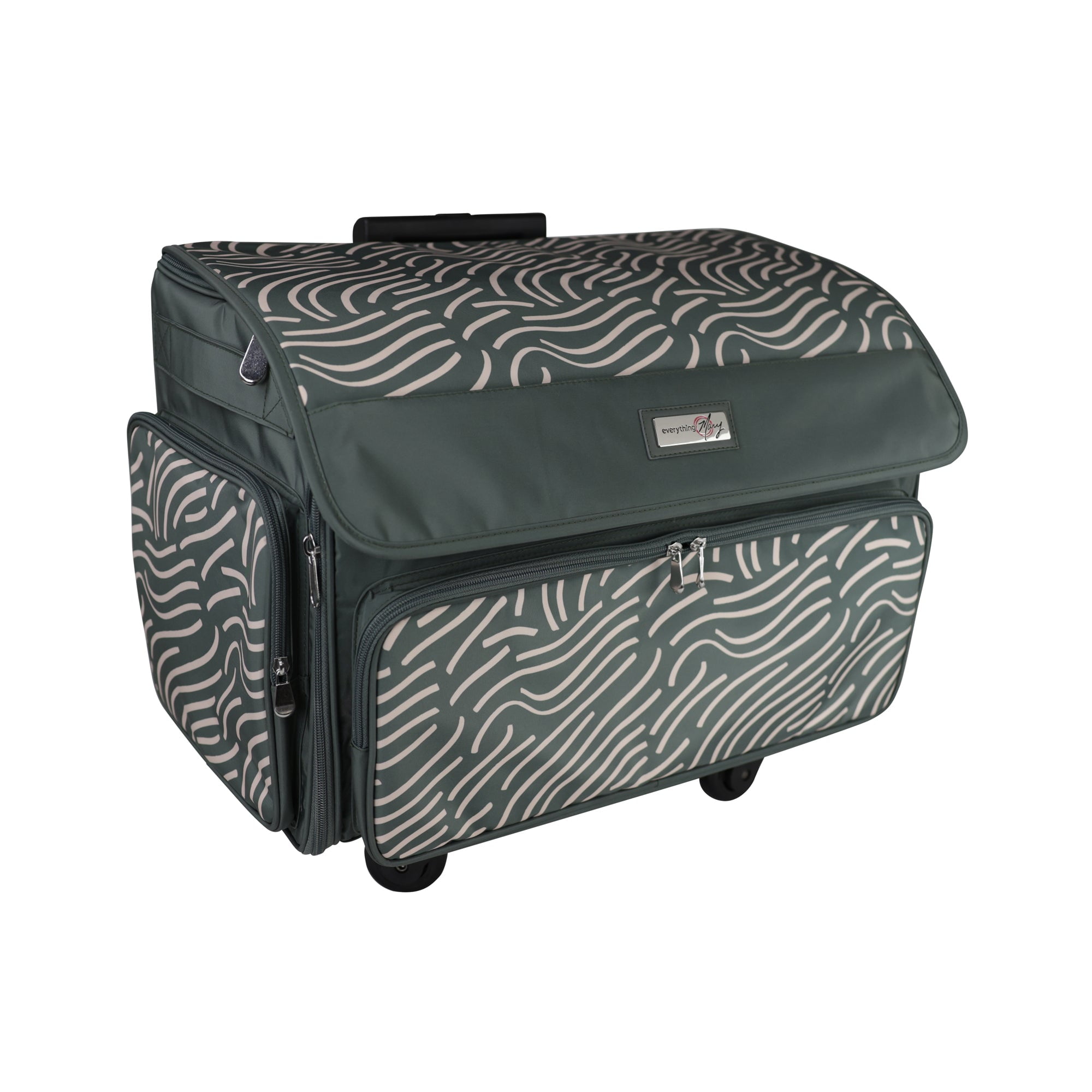 Everything Mary 4 Wheel Collapsible Deluxe Sewing Machine Storage Case, Grey & Pink Abstract