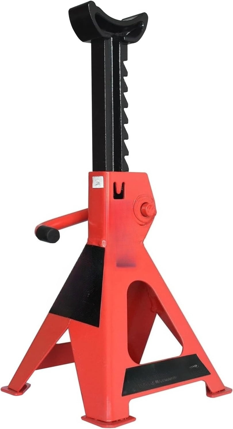 Steel Jack Auto Stands, 3 Ton (2.7 metric Ton) Capacity, Easy to Use, Adjustable Height, 6,000 lb, 1 Pair, Black and Red