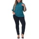 thumbnail image 2 of Blusa de manga abullonada con estampado de estrellas y cuello simulado plisado para mujer de tallas grandes Agnes Orinda 2X azul, 2 of 6