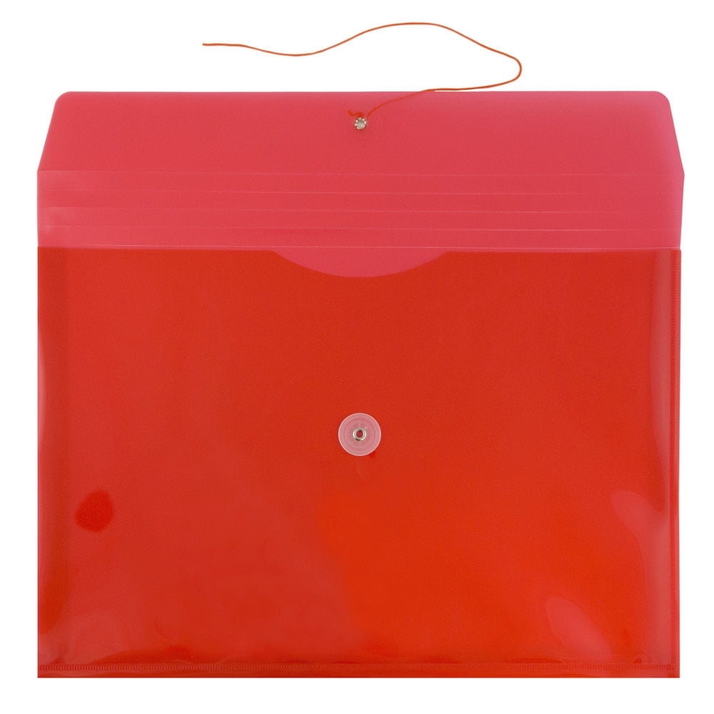 JAM Paper Plastic Envelopes, 9.8x13, 12/Pack, Red, Button String, Letter Booklet