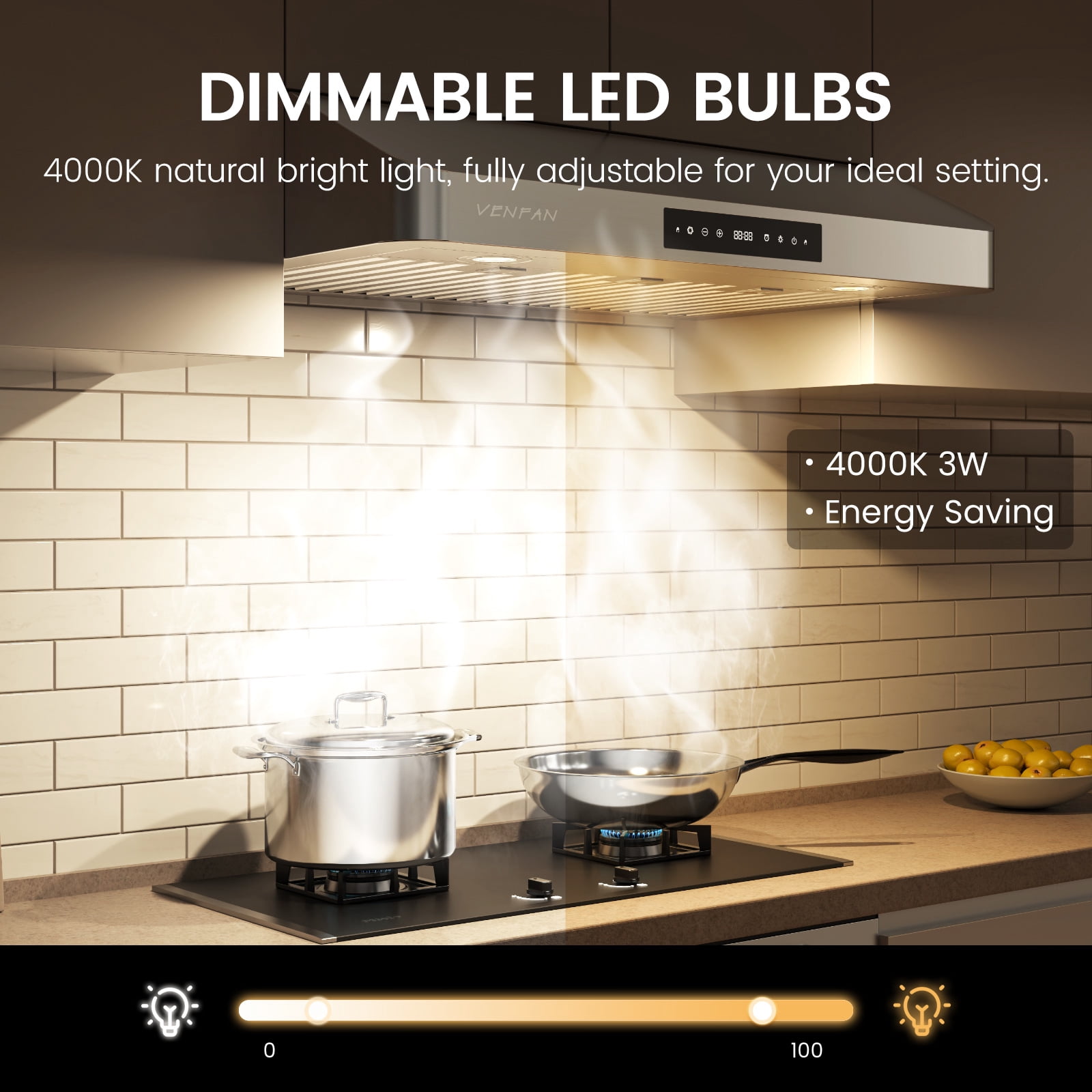 VENFAN 36 Inch Under Cabinet Range Hood, 1200 CFM Ultra Powerful Suction Kitchen Vent Hood with Gesture Sensing & 4-Speed Touch Control, Dishwasher Safe Filters, Auto Delay Off, Stainless Steel