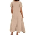 thumbnail image 3 of DYMADE Women Linen Summer Pullover Short Sleeve Basic Plain T-Shirt Dress, 3 of 5