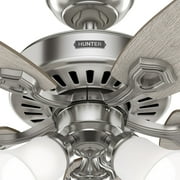 Hunter 52 inch Indoor Ceiling Fan with LED Lights - Ceiling Fan with Pull Chain, For Bedroom or Living Room, Standard Mount, No Remote, 5 Blades, Includes Bulbs - Builder 52729, Brushed Nickel