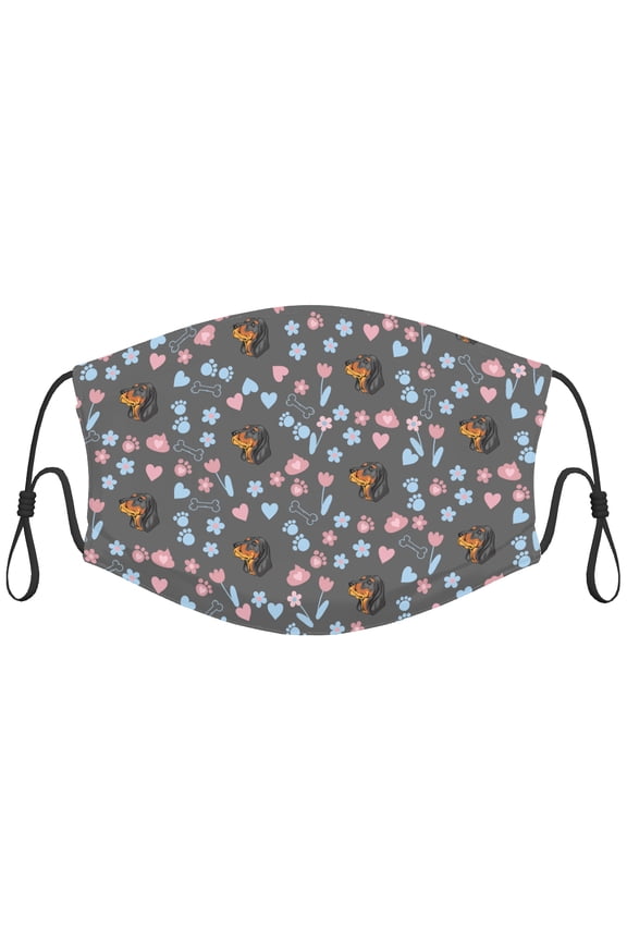 Cute Black and Tan Coonhound Dog Graphic Printed Cloth Face Masks Reusable Washable Adjustable for Adults (10 PCS)