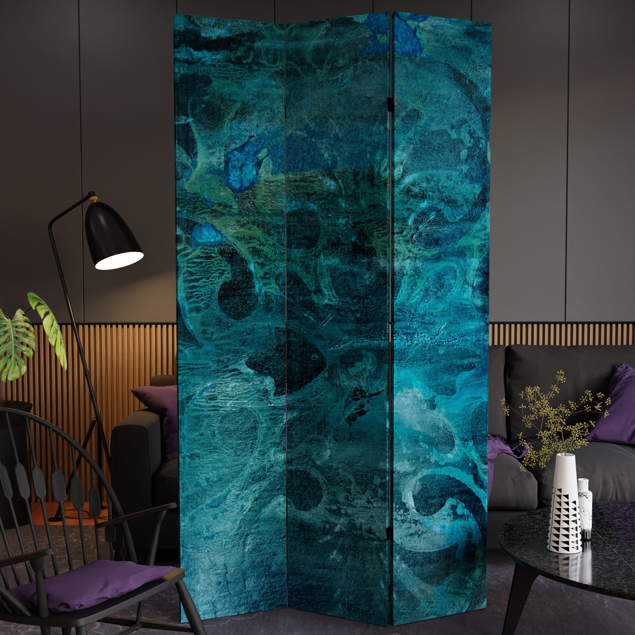 7 ft. Tall Double Sided Deep Blue Sea Canvas Room Divider