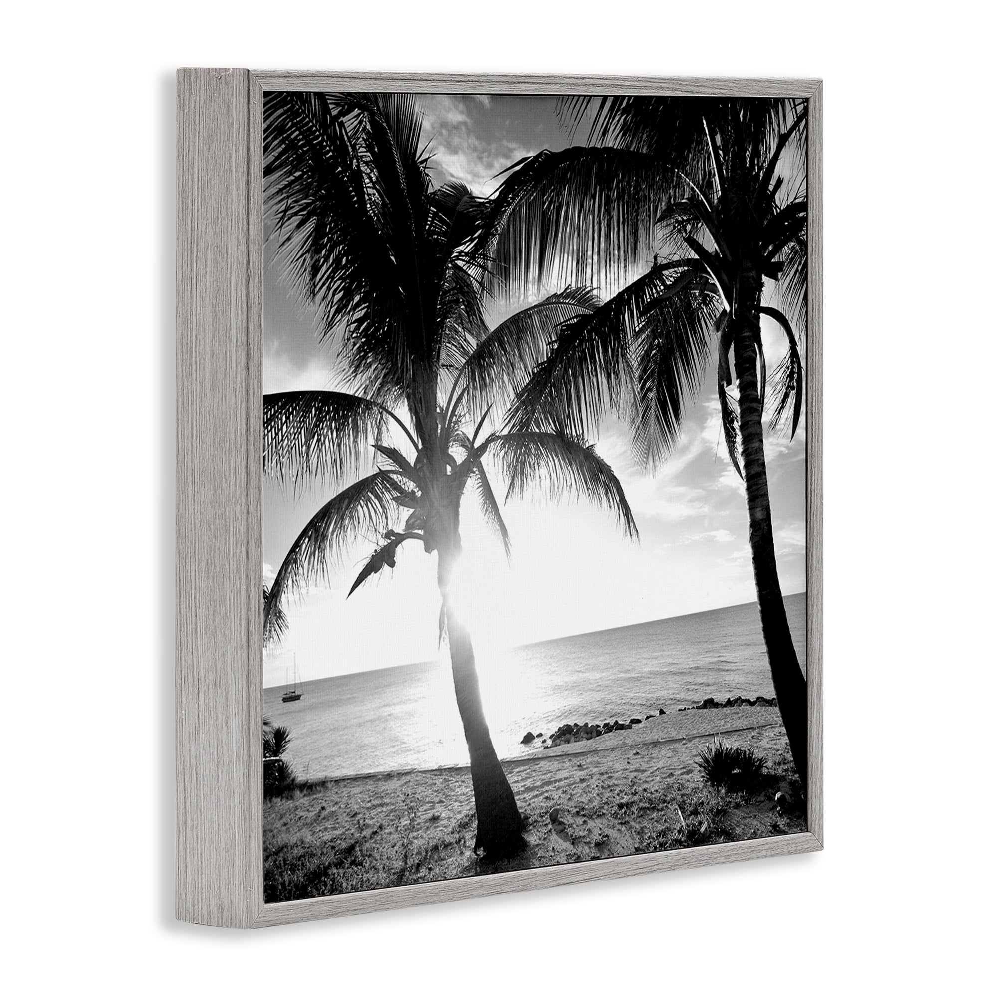 Stupell Industries Sunlit Palm Silhouettes Coastal Photography Gray Framed Art Print Wall Art, 24 x 24