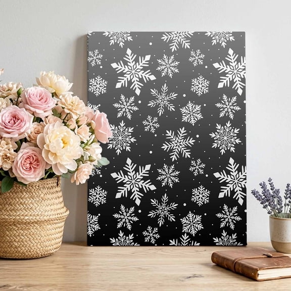 Canvas Wall Art, Black White Snowflake Christmas Framed Canvas Prints for Living Room Bedroom, Winter Xmas Snowflakes Gallery Wrapped Wall Decor for Home Office, Gifts, 12"x16" Ship Next Day