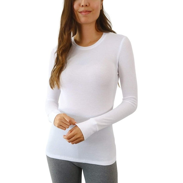 Women's Long Sleeve Waffle Knit Stretch Cotton Thermal nderwear Shirt 