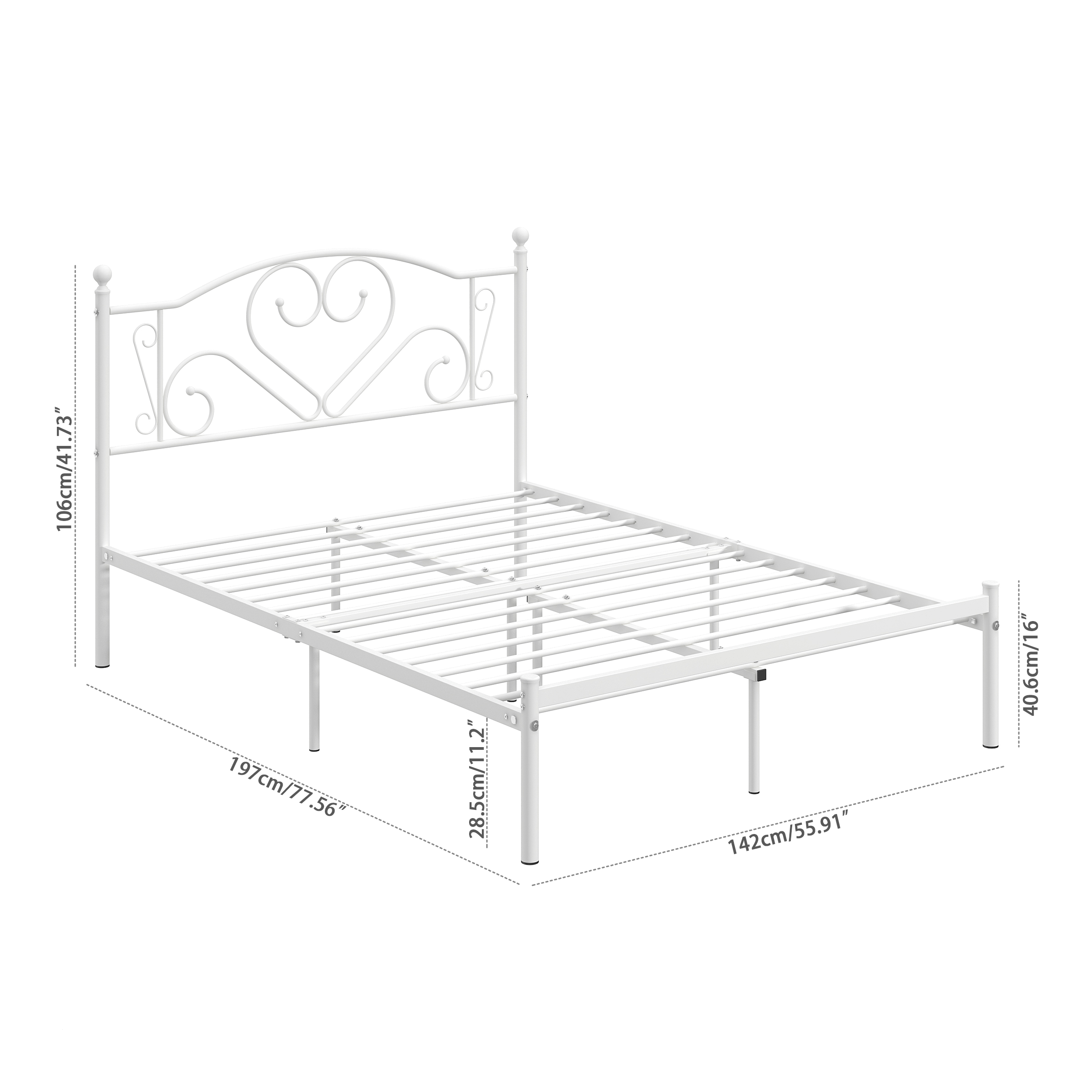 Yoneston 12” Full Size Heavy Duty Metal Platform Bed Frame with Love-Heart Shape Headboard for Bedroom Furniture, White