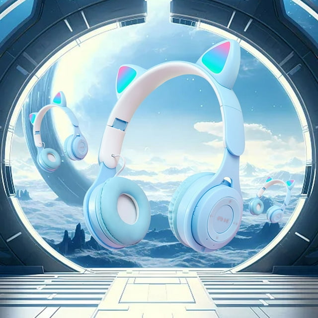 Auriculares inalámbricos Bluetooth con iluminación de orejas - Azul