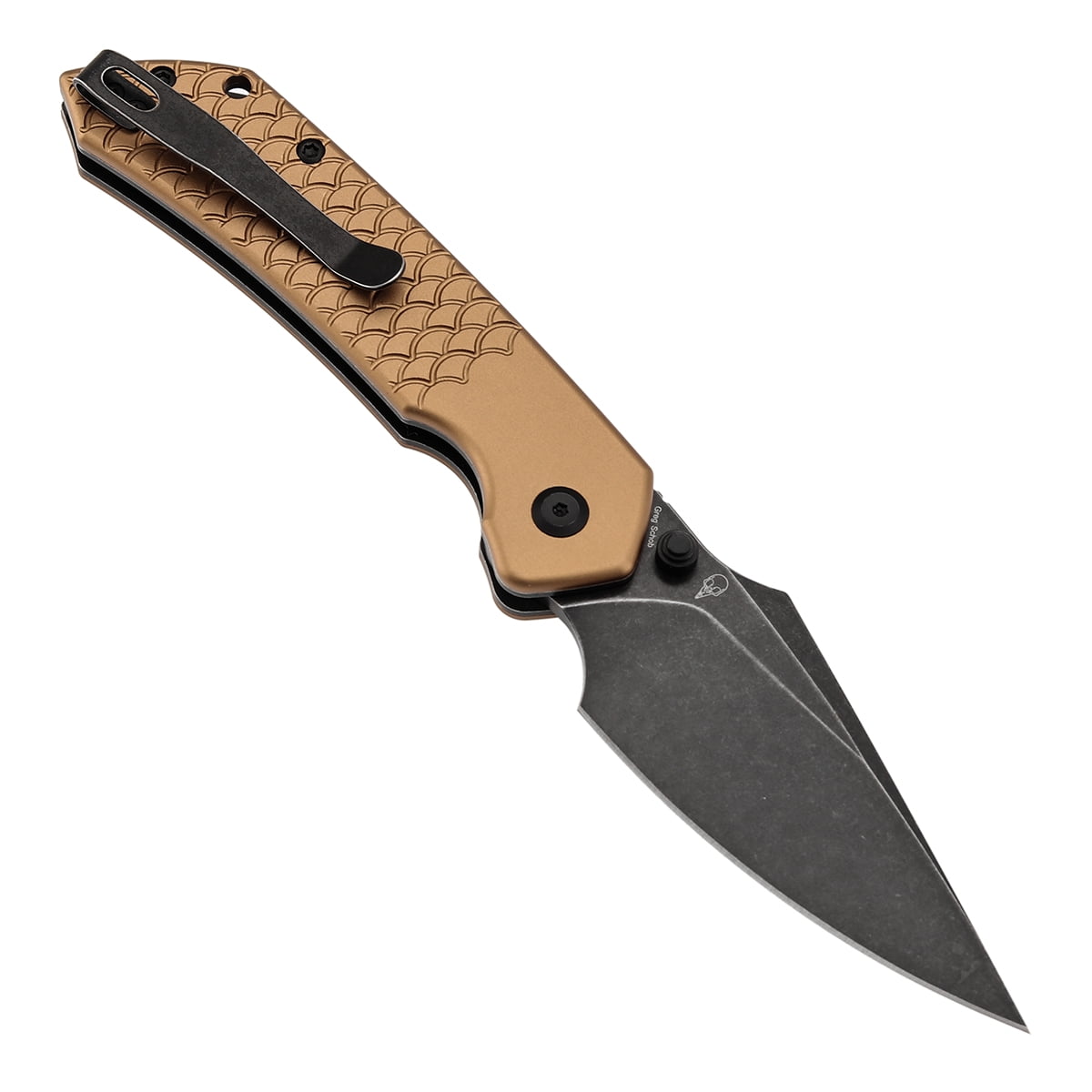 Tenable Fenrir Folding Pocket Knives 3.4“ Blackwashed Nitro-V Blade,Bronze Aluminum with Fishscale Texture Handle,B1034H11
