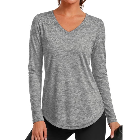 Rosvigor Womens Long Sleeve Workout Tops V Neck Athletic Shirts Quick Dry Running Gym Yoga Tops Loose Fit Activewear T Shirts