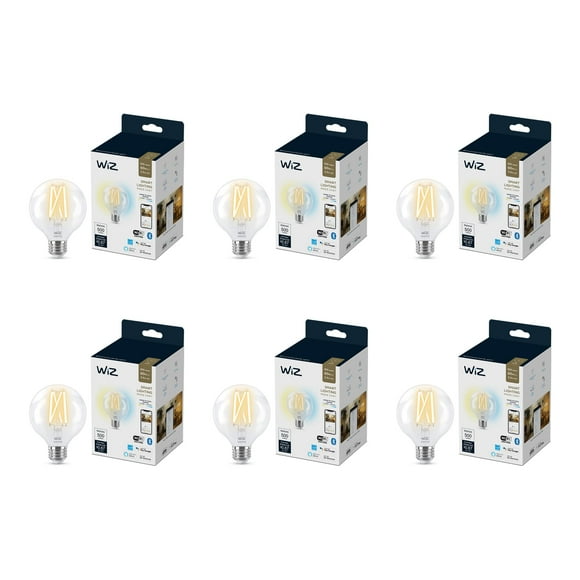 WiZ Connected Tunable White G25 Clear Filament Lamp, 2200K - 5000K, Smart Control with WiZ App, Compatible with Alexa, Google Assistant, and Siri Shortcuts, No Hub Required, 6 Bulbs