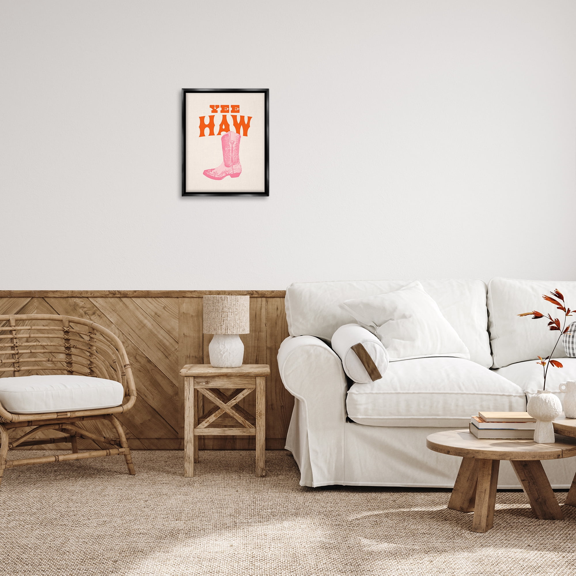Stupell Industries Yee Haw Cowboy Boot Typography Painting Black Floater Framed Canvas Art Print Wall Art, 17 x 21