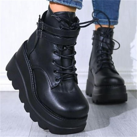 Herrnalise Fashion Thick Soled Large Size Short Boots Women Autumn Platform Leather Boots Fashion Shoes for Women