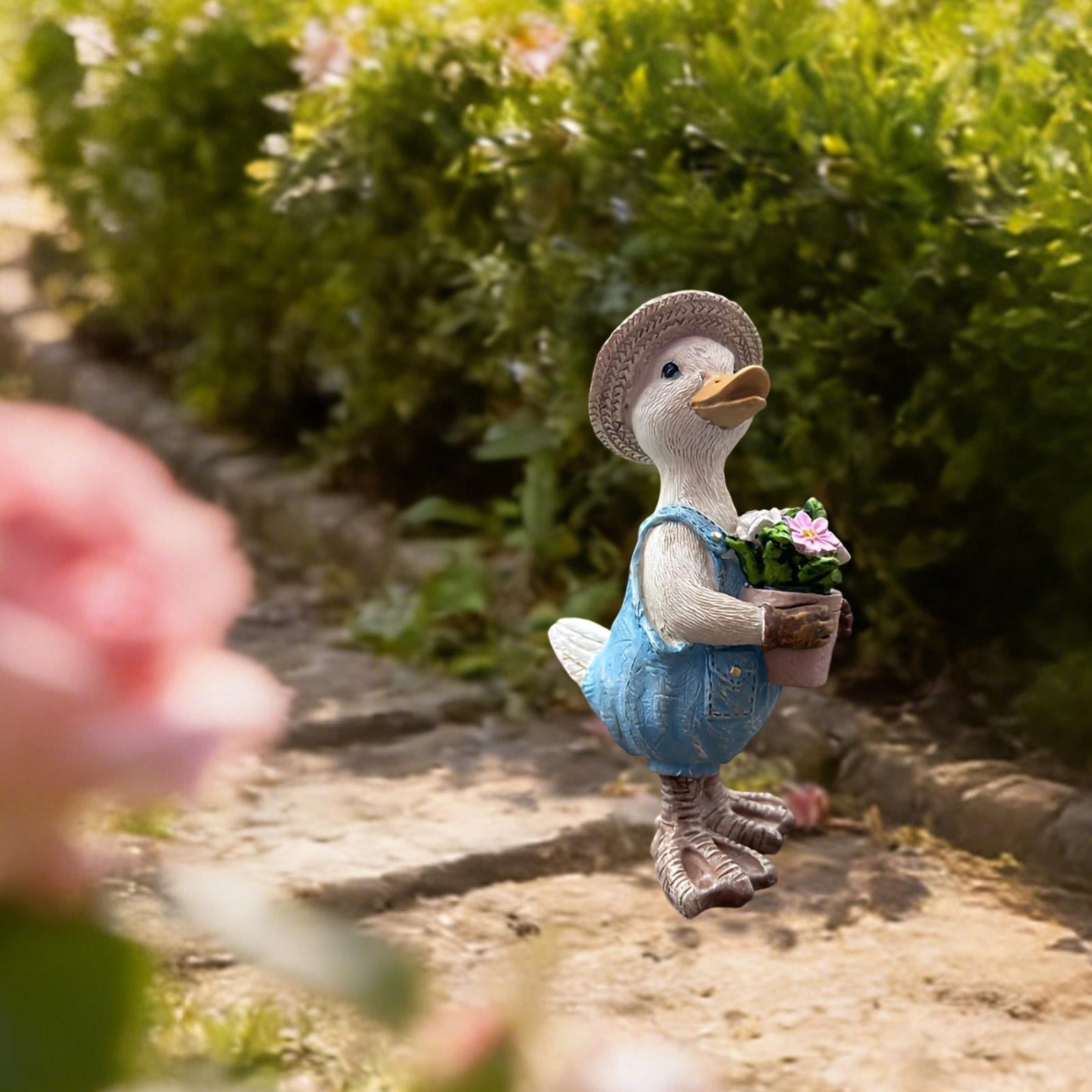 Nishiyuenyi Garden Miniature Figurine Animal Sculpture Desktop Bedroom Porch Duck Statue with Pot