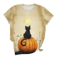 thumbnail image 6 of Womens Fall Graphic Tees Cute Cat and Pumpkin Print T-Shirts Short Sleeve Round Neck Halloween Tops Casual Holiday Blouse Season Festival Wear, 6 of 6