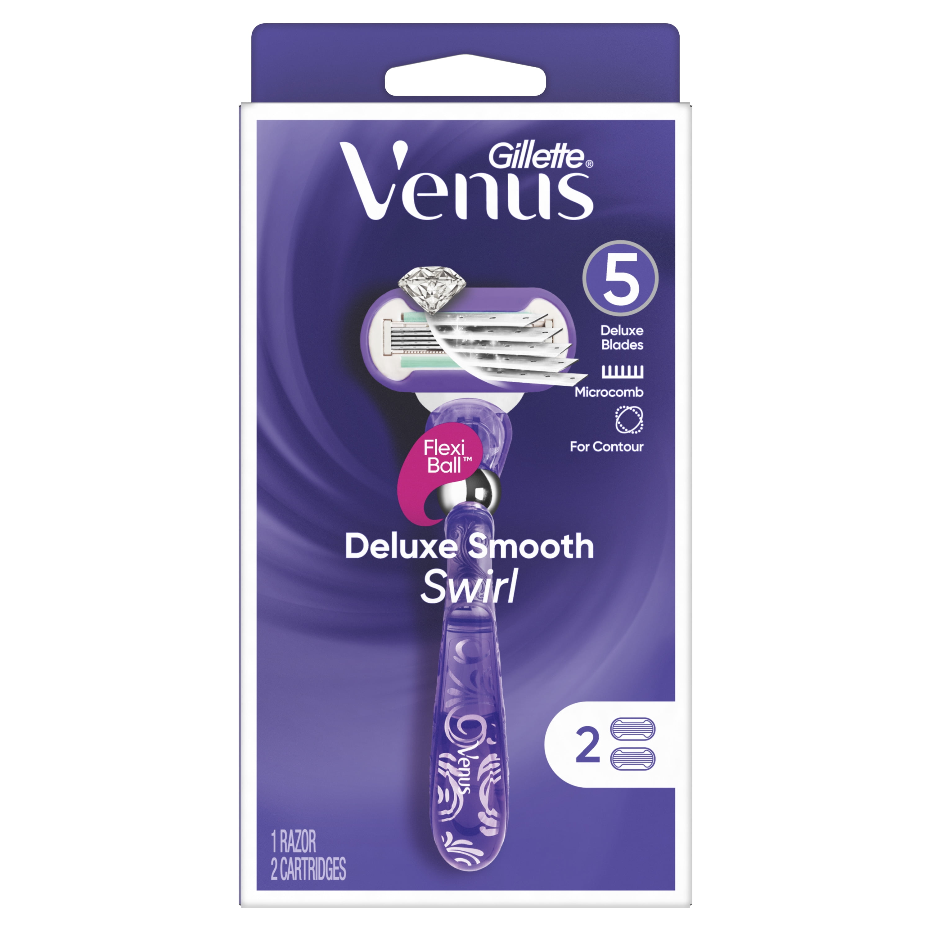 Gillette Venus Deluxe Smooth Swirl Womens Razor, 2 Blade Refills ...